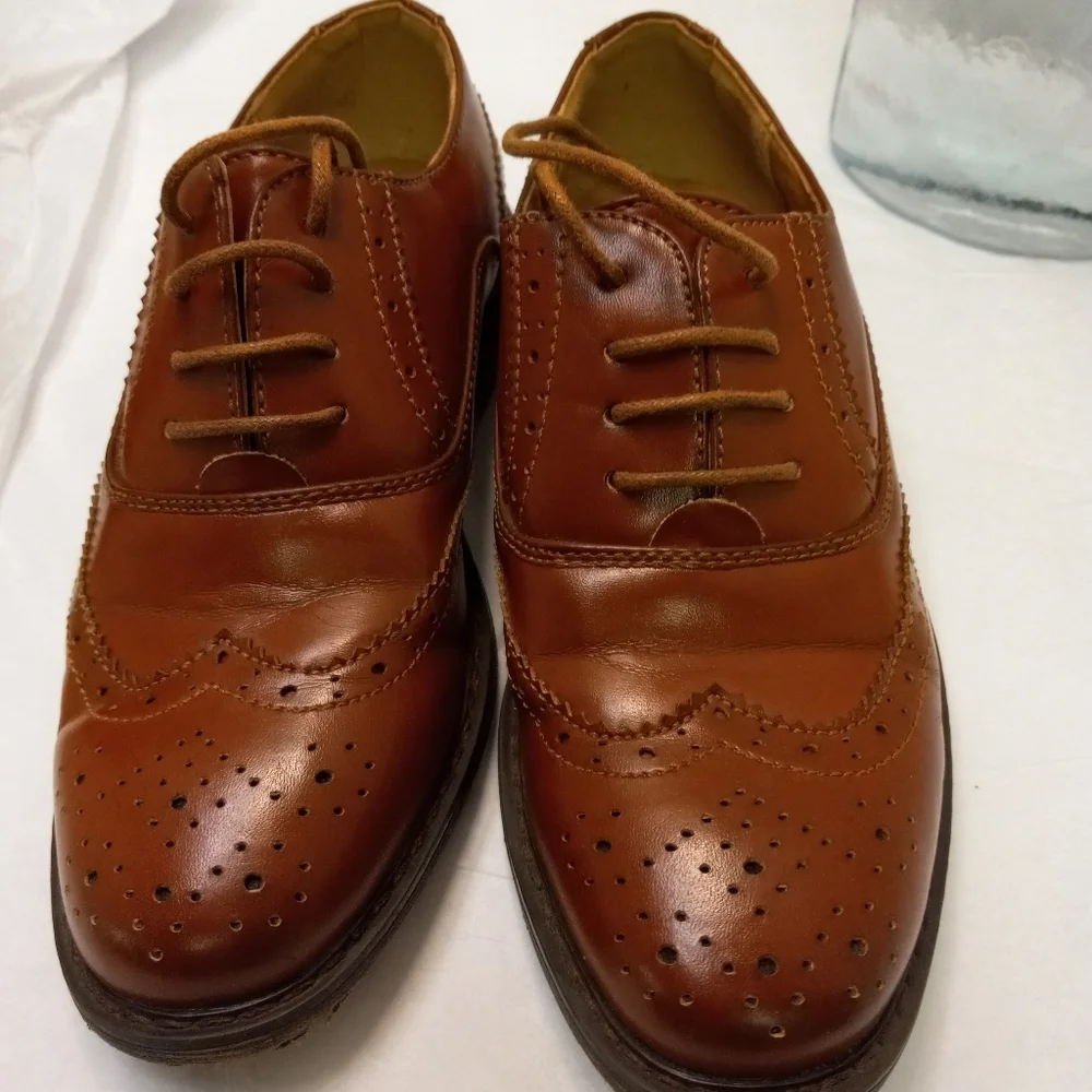Stacy ADAMS Boys Dress Shoes Prom Wedding Wingtip Captoe Rust Faux Leather Sz 1M
